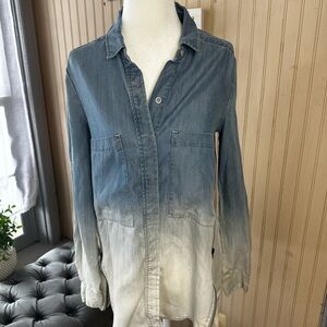 Holding Horses Anthropologie Ombre Chambray Shirt Womens Lyocell Zip Side Top 0